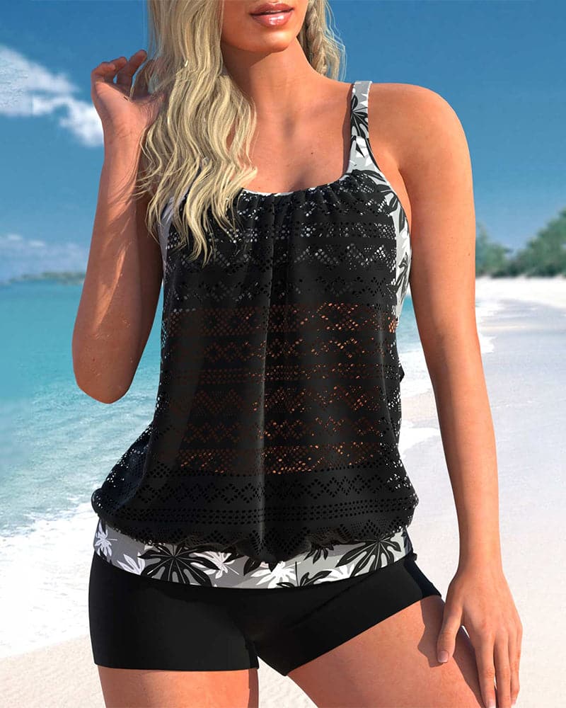 Women's Swimsuit Tankini with Lace Detail and Wide Straps