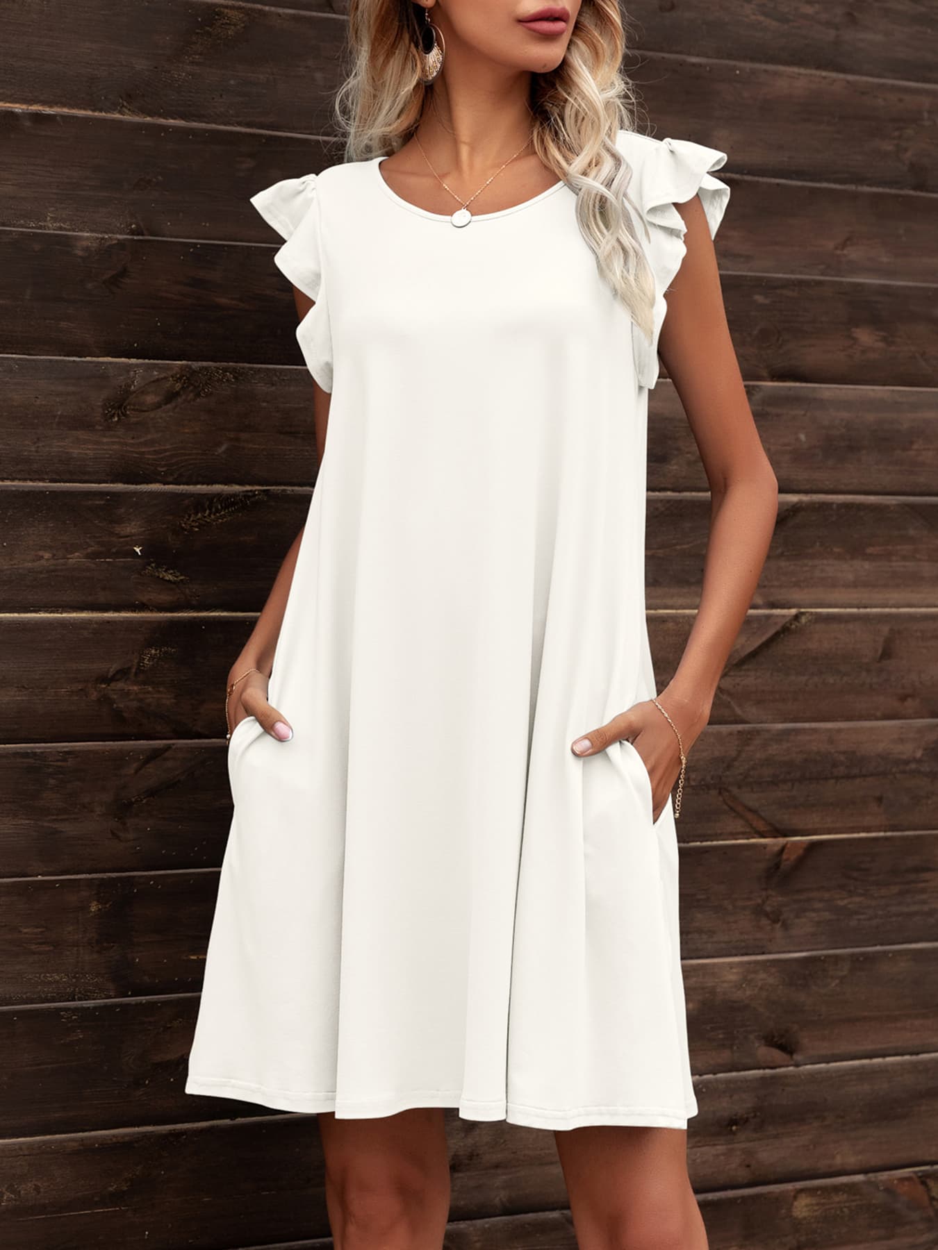 Short Sleeve Pocket Mini Dress - Comfortable Fit