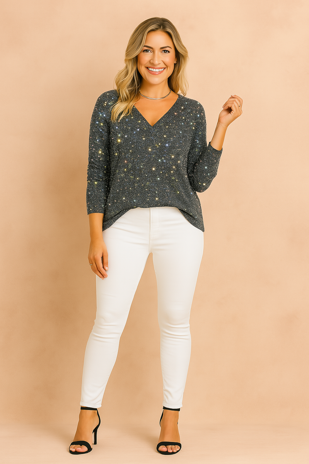 Shiny Deep V-neck Blouse