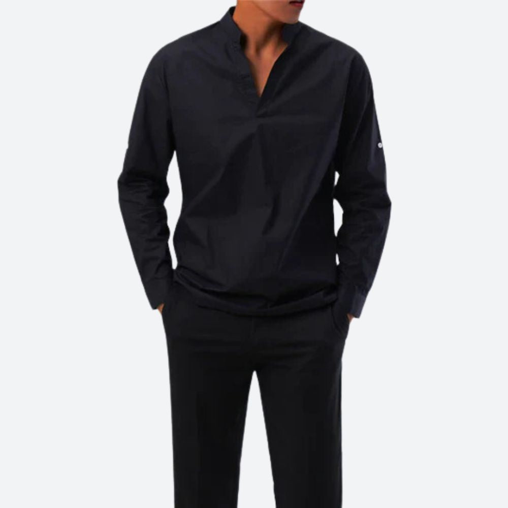 Casual Loose Fit Men's V Neck Long Sleeve Shirt