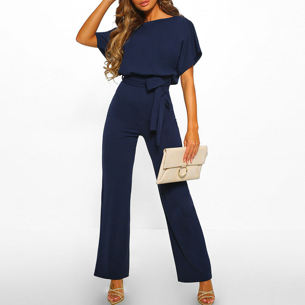 Women's Wide Leg Off Shoulder Jumpsuit with Tie Waist