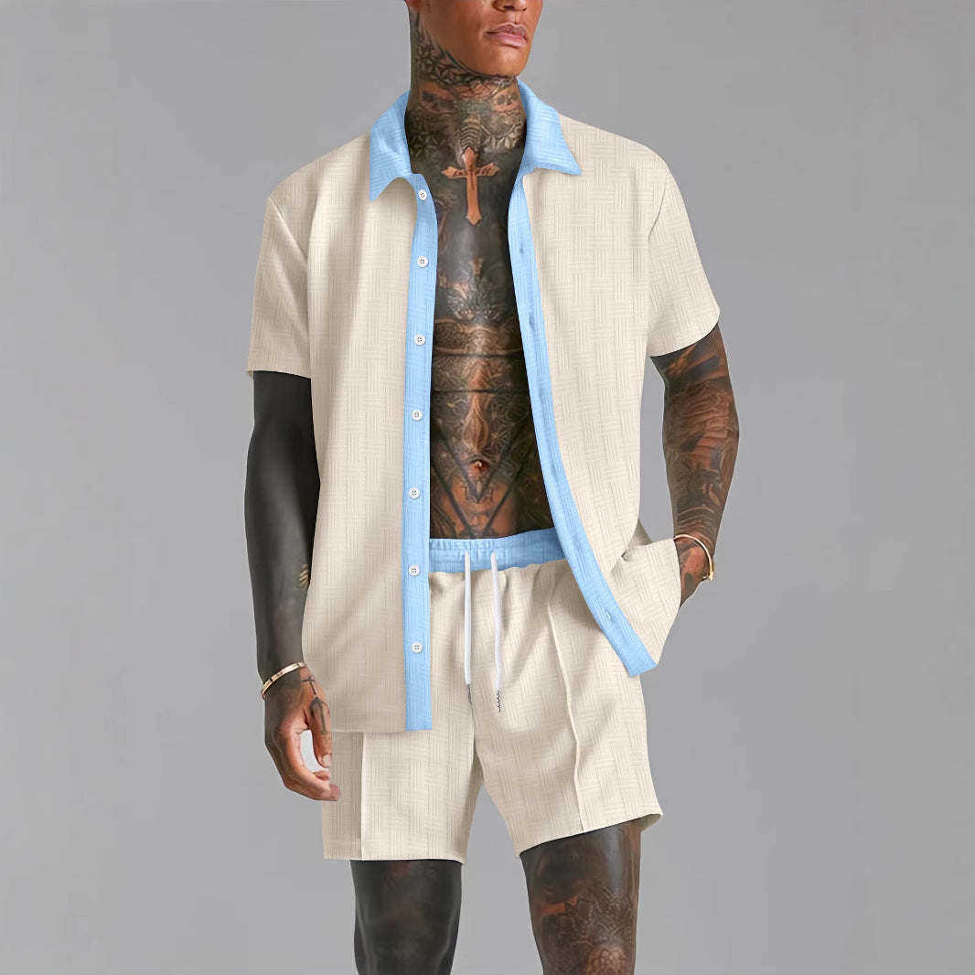 Casual Men's Cotton Shirt and Shorts Set