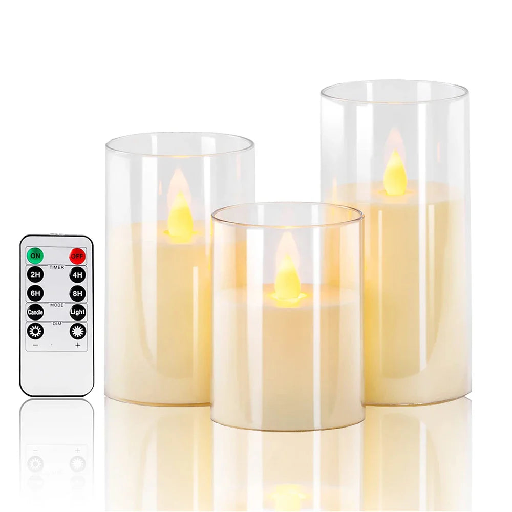 3Pcs Set Battery Operated Flicker Candles with Timer Remote