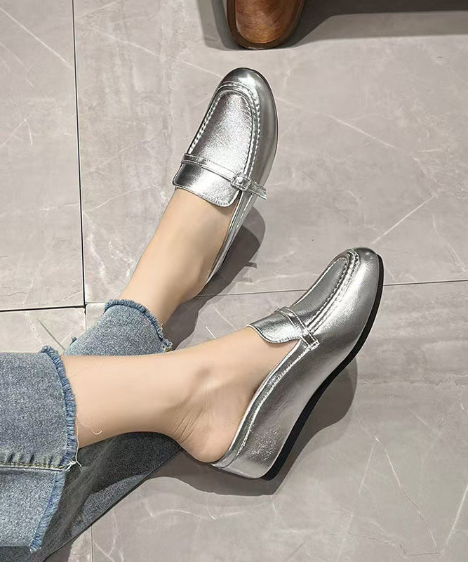 Silver Casual Flat Sandals with Buckles - EasyApparels