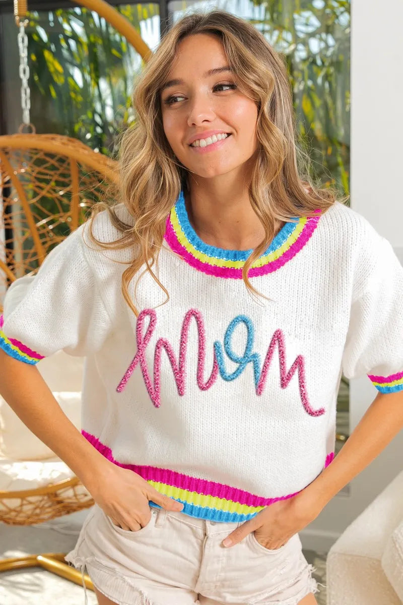 Shiny Alphabet Short Puffed Sleeve Jumper - EasyApparels