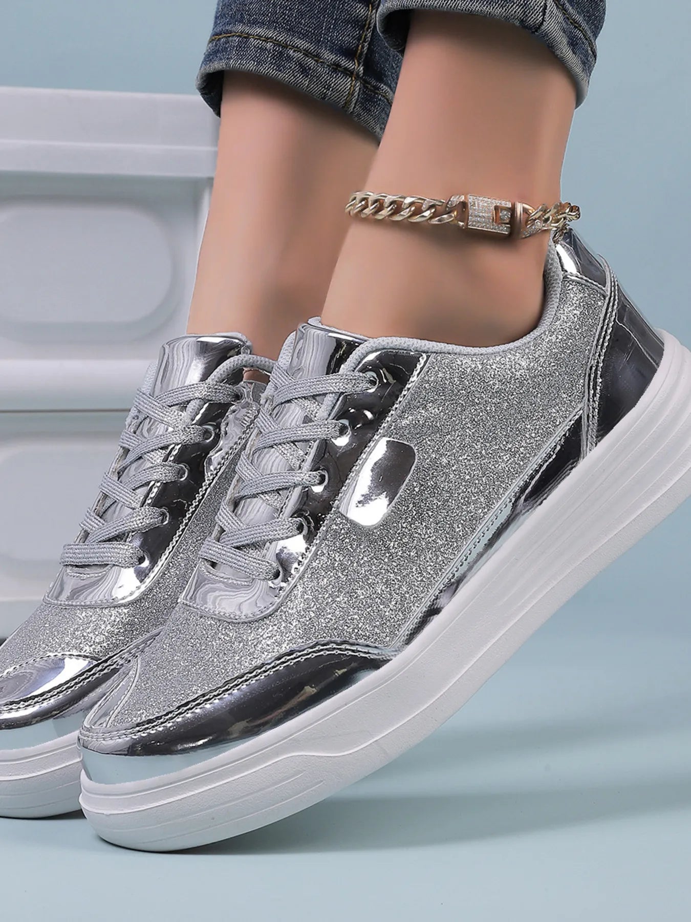 Shiny Silver High Top Sneakers