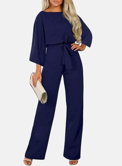 Women's Wide Leg Jumpsuit with Belted Waist