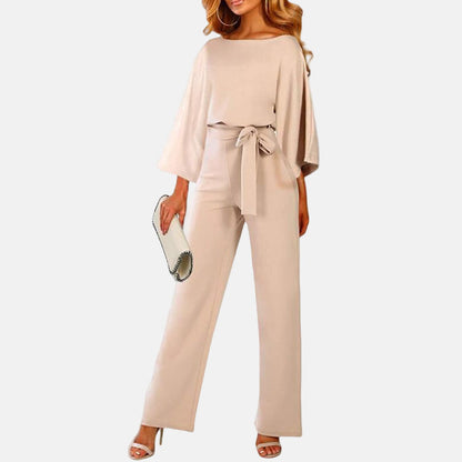 Women's Wide Leg Jumpsuit with Belted Waist - EasyApparels