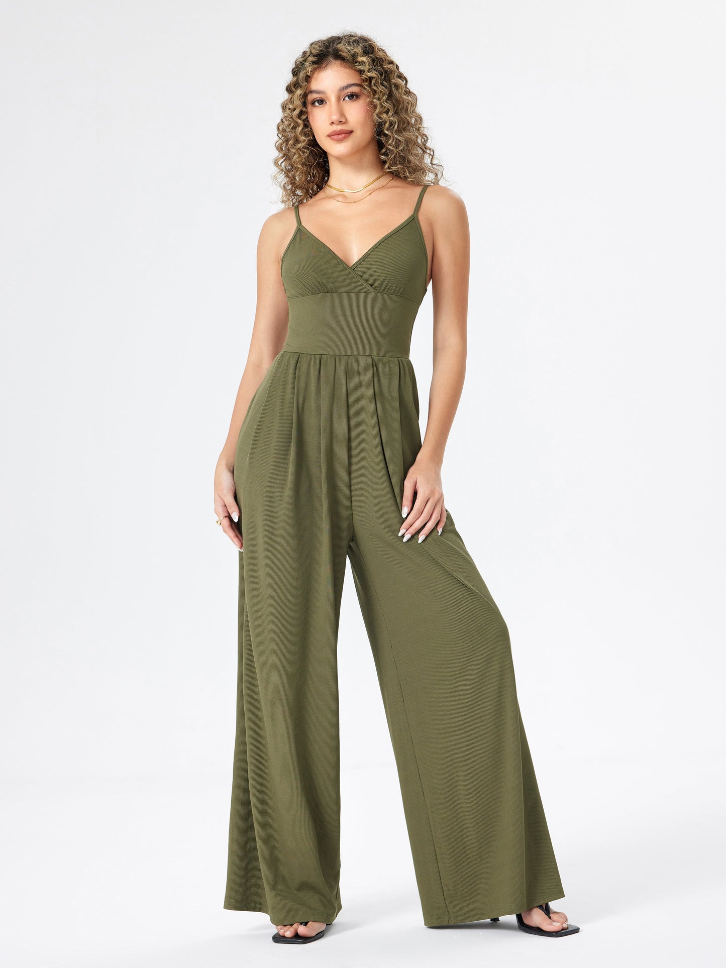 Women's Tank Jumpsuit with Thin Straps and Flared Legs - EasyApparels
