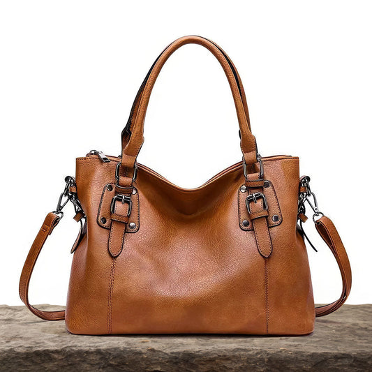 Faux Leather Classic Tote Handbag - EasyApparels