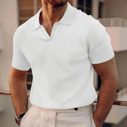 Classic Fit Men's Polo Shirt - Relaxed V Neck Tee - Luxicro