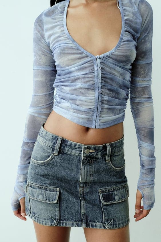 Short Denim Mini Skirt with Pockets