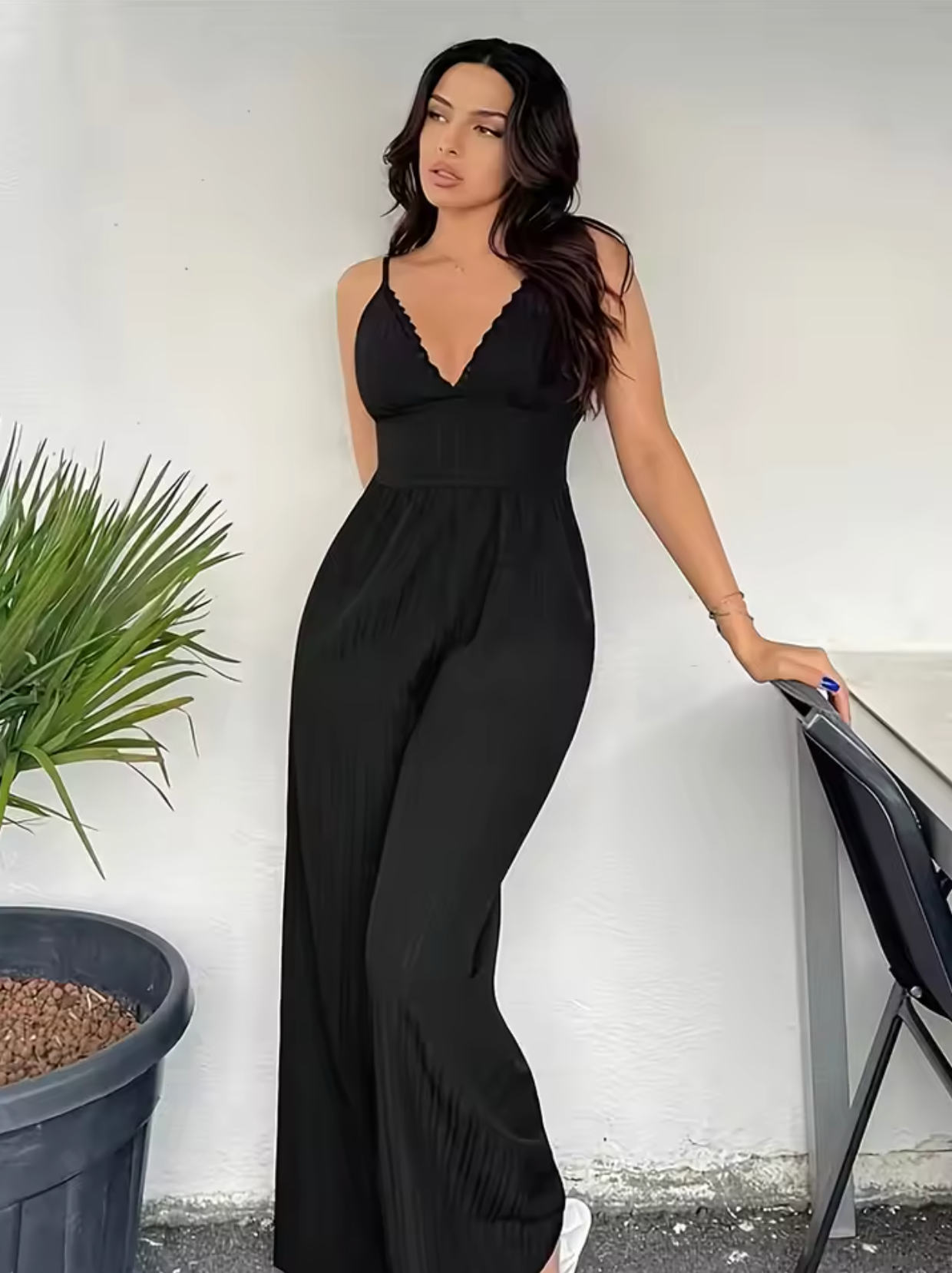 Women's V-Neck Sleeveless Wide Leg Jumpsuit - EasyApparels