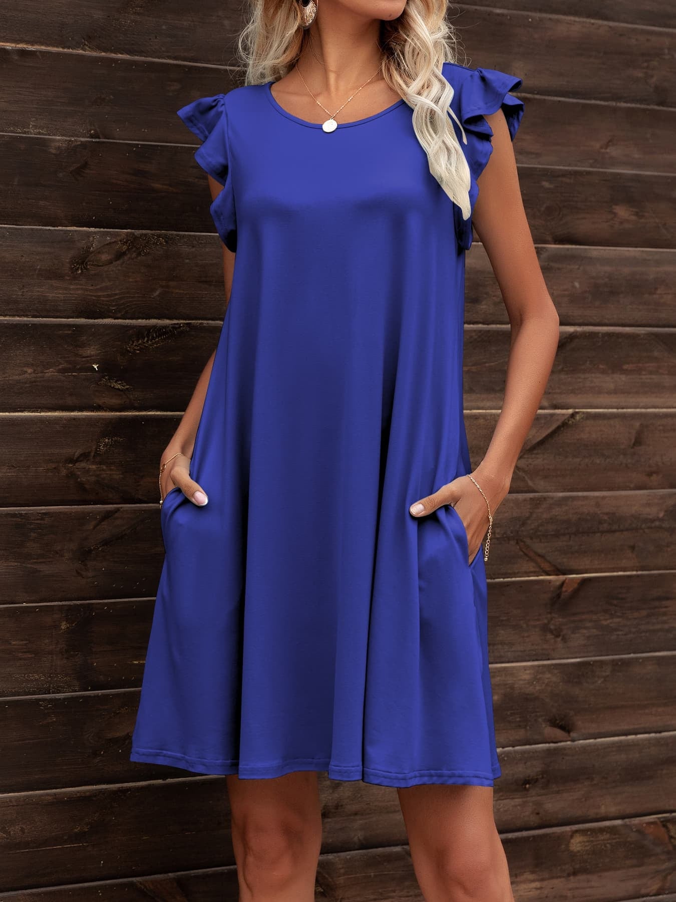 Short Sleeve Pocket Mini Dress - Comfortable Fit