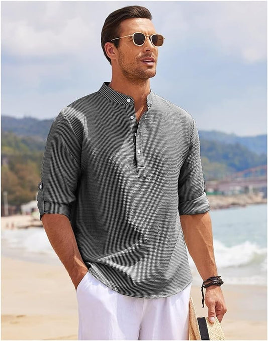 Casual Fit Men's Cotton Shirt with Roll Up Sleeves - EasyApparels