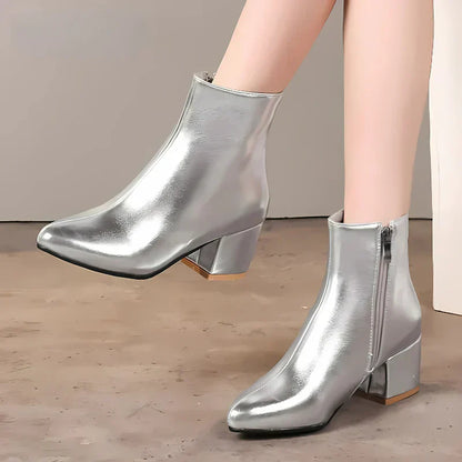 Shiny Women's Snow Zip Up Ankle Boots - EasyApparels