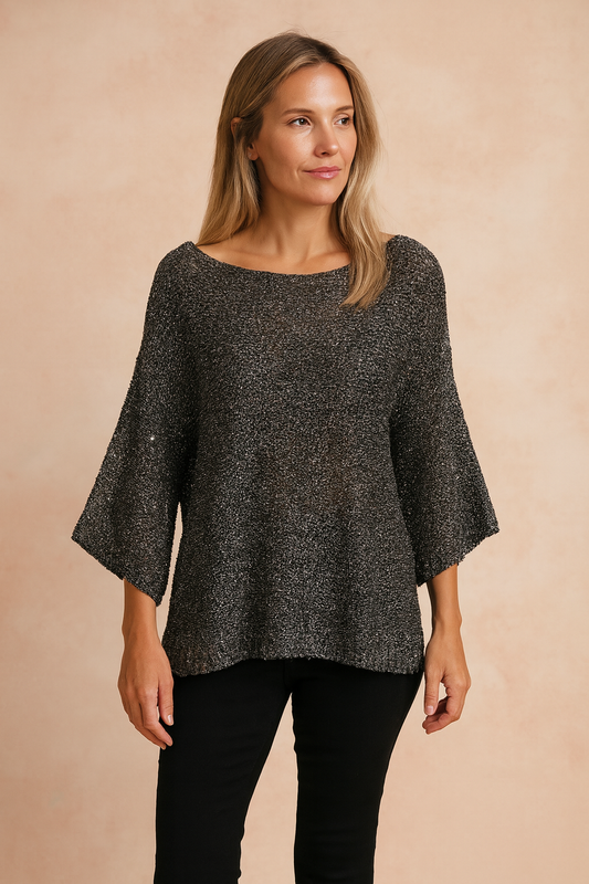 Sparkly Glitter Crew Neck Sweater - Luxicro