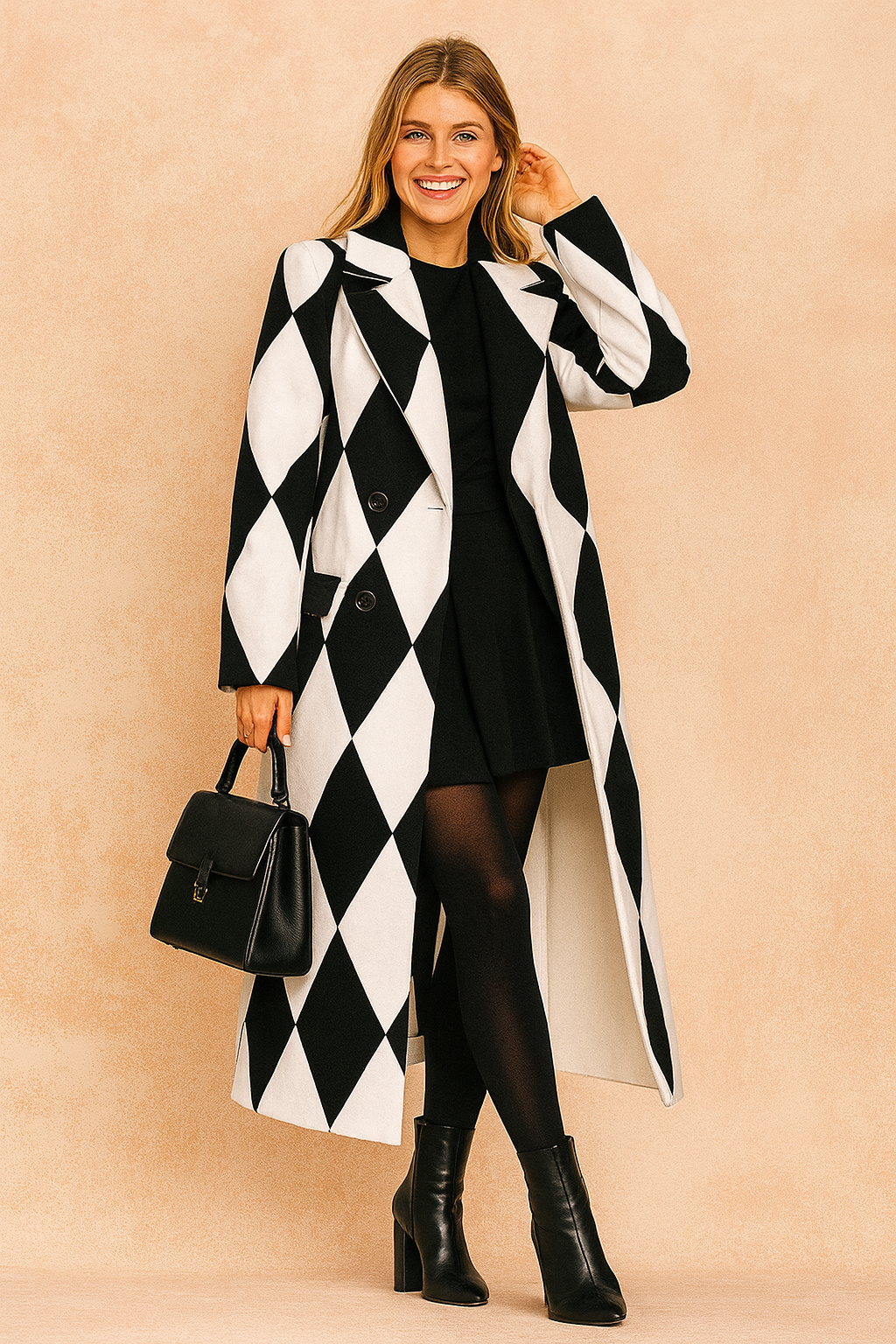 Trendy Winter Coat with Patterned Detail