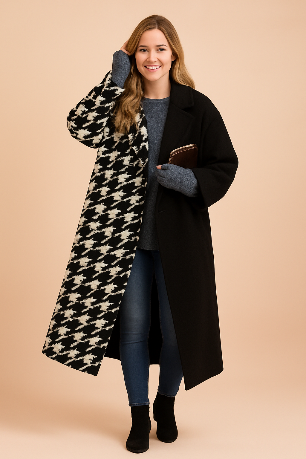 Trendy Winter Coat with Patterned Detail