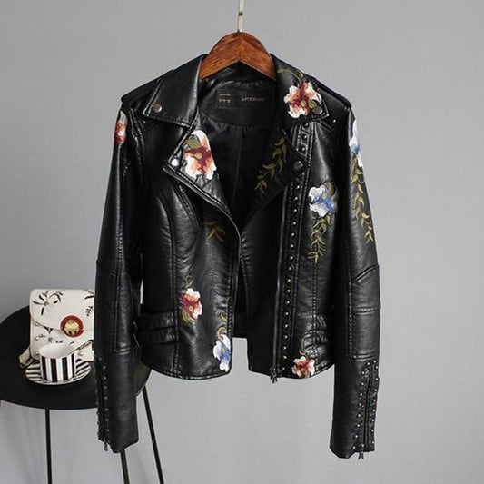 Women's Vintage Floral Biker Zip Jacket - EasyApparels