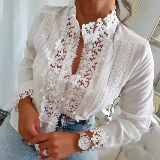 Beautiful Floral Women's Top with Lace Trim - Luxicro