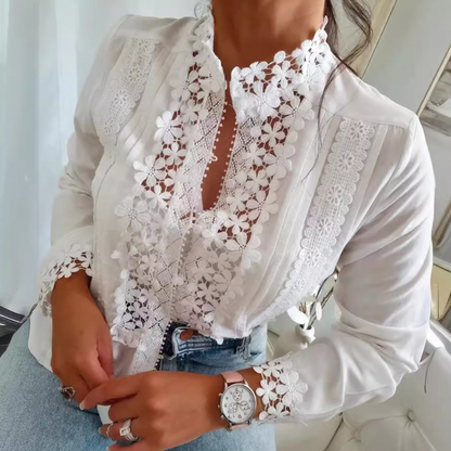 Beautiful Floral Women's Top with Lace Trim
