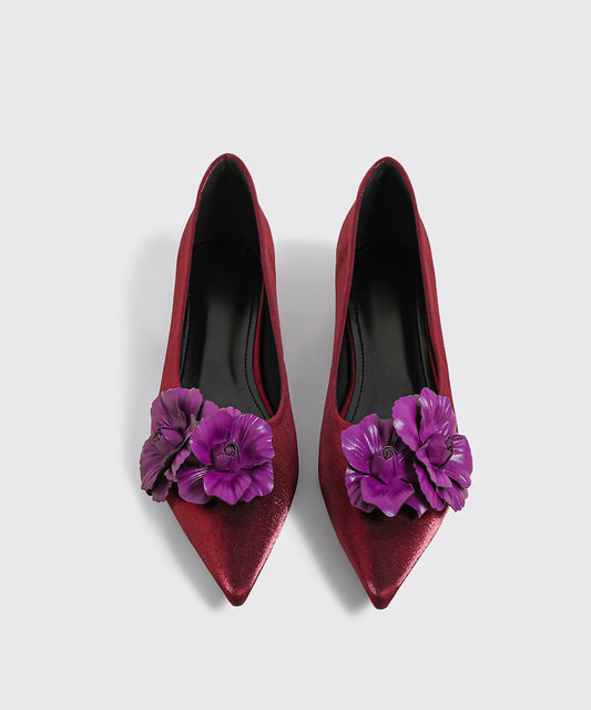 Flat Champagne Suede Women's Shoes with Floral Details - EasyApparels