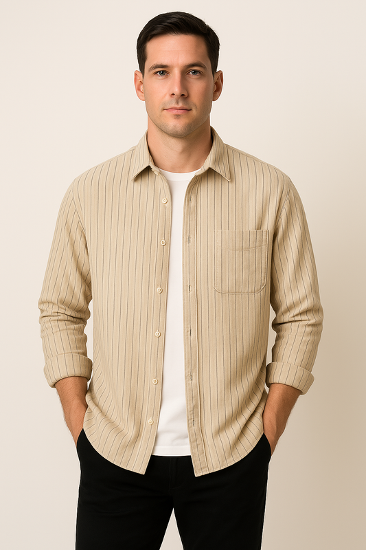 Casual Striped Cotton Long Sleeve Men's Shirt - EasyApparels