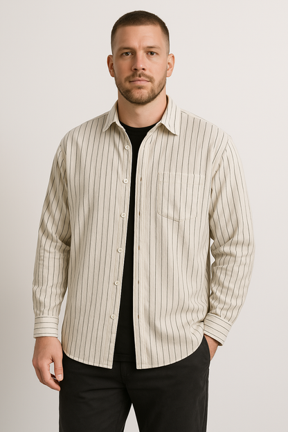 Casual Striped Cotton Long Sleeve Men's Shirt