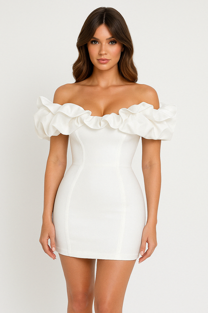 Sexy Off Shoulder Ruffle Mini Party Dress - EasyApparels
