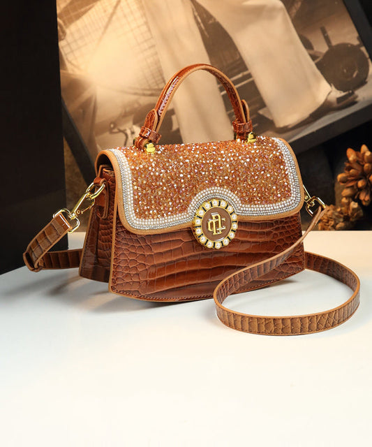 Sac à main en cuir de qualité marron avec fermeture zircon - EasyApparels