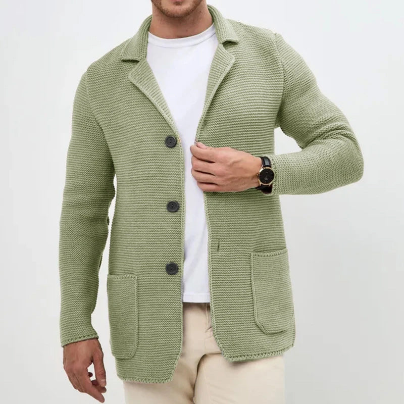 Warm Crew Neck Knit Men's Cardigan