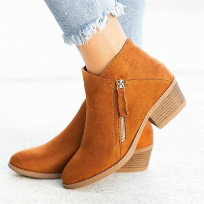 Women's Classic Low Heel Ankle Boots - Chic and Cozy