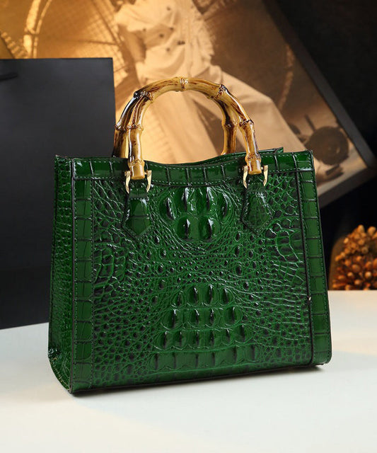 Stylish Green Leather Tote Bag - EasyApparels