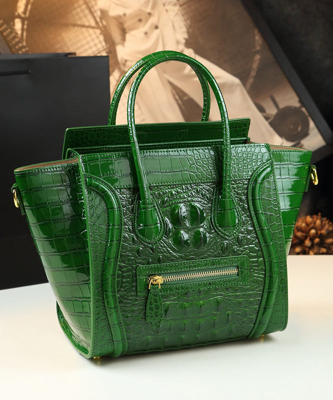 French Green Leather Zip Tote Bag - EasyApparels