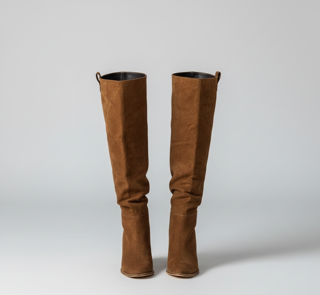 Knee High Women Boots Wide Heel Suede Leather - EasyApparels