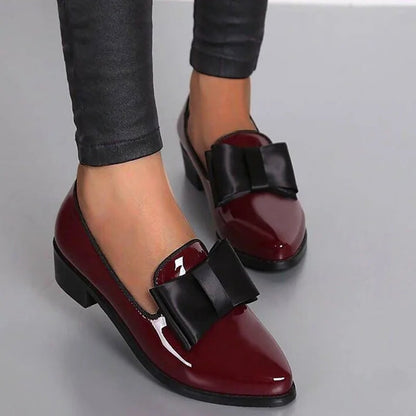 Shiny Womens Flat Shoes - Elegant Slip On Bow Detail