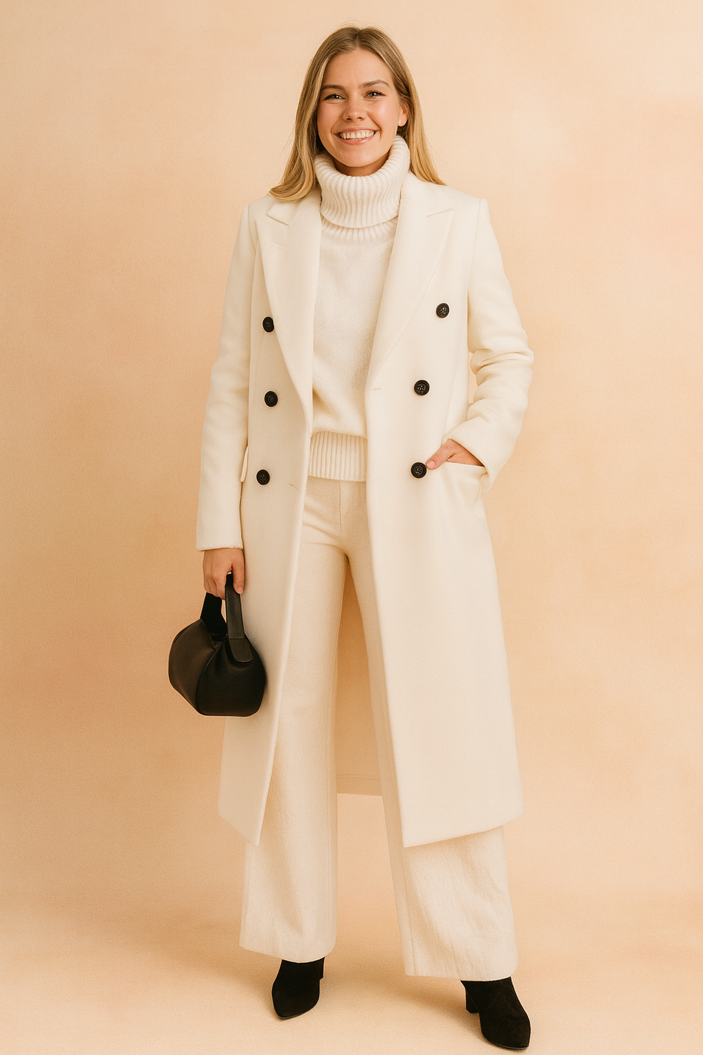 Classic Double Button Women's Long Coat - Luxicro