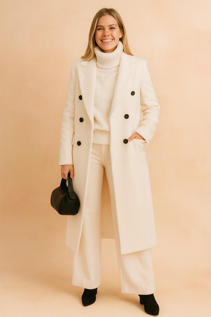 Classic Double Button Women's Long Coat - Luxicro