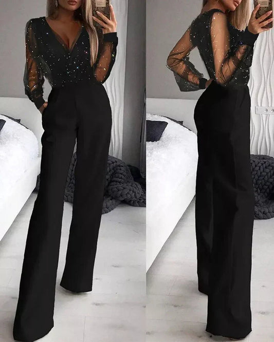 Sheer Sleeve All-In-One Jumpsuit - EasyApparels