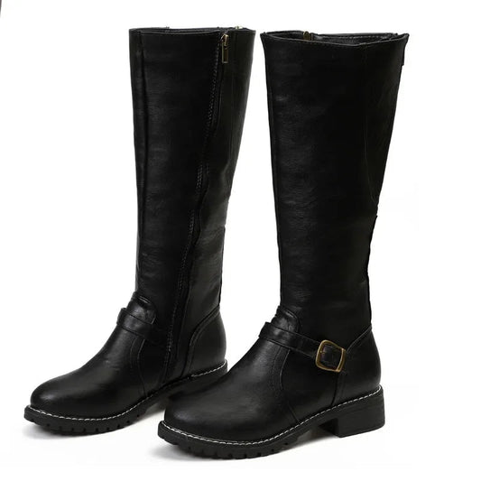 Trendy Women's Biker Boots with Thick Block Heel - EasyApparels