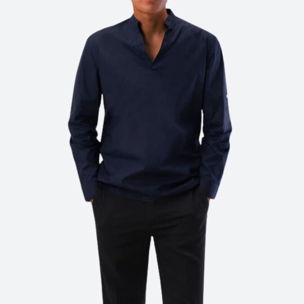 Casual Loose Fit Men's V Neck Long Sleeve Shirt