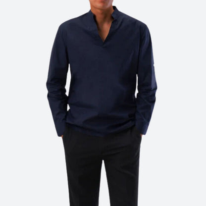 Casual Loose Fit Men's V Neck Long Sleeve Shirt