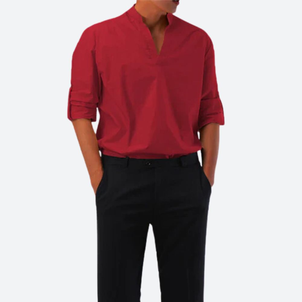 Casual Loose Fit Men's V Neck Long Sleeve Shirt - EasyApparels