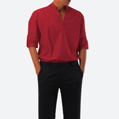 Casual Loose Fit Men's V Neck Long Sleeve Shirt - EasyApparels