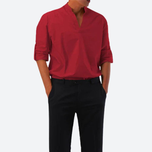 Casual Loose Fit Men's V Neck Long Sleeve Shirt - EasyApparels