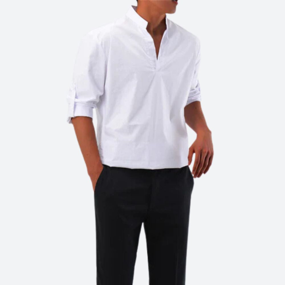 Casual Loose Fit Men's V Neck Long Sleeve Shirt