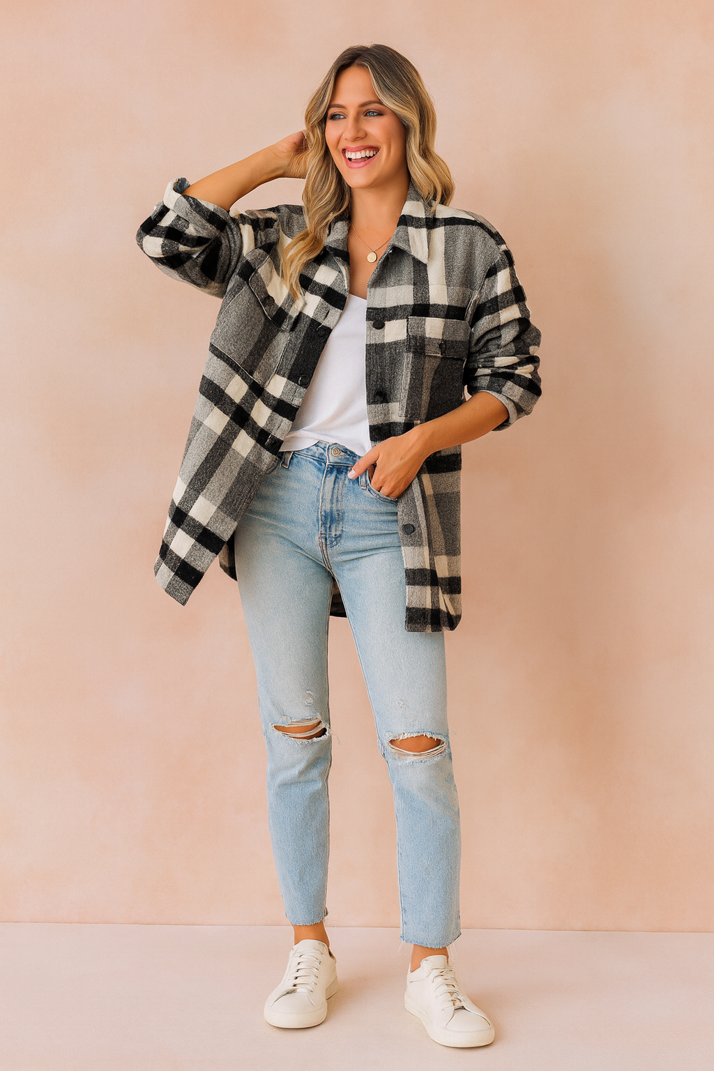 Relaxed Fit Plaid Lightweight Jacket - Luxicro