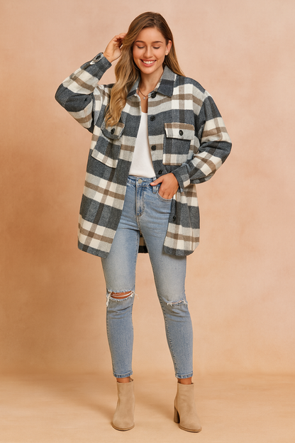 Relaxed Fit Plaid Lightweight Jacket