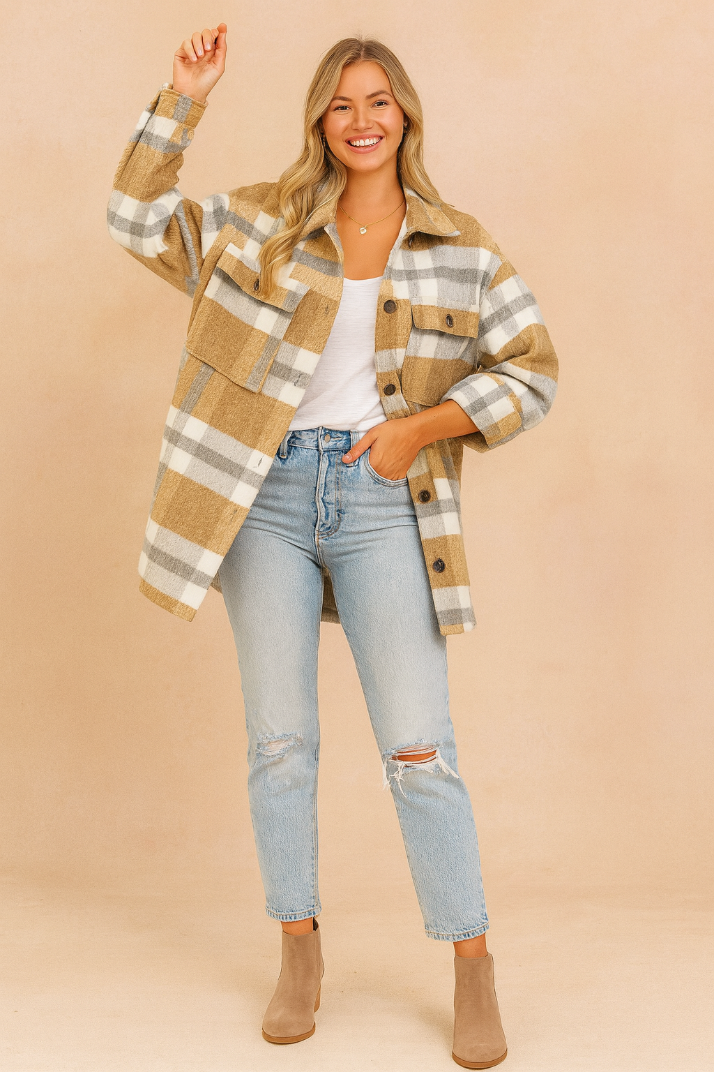 Relaxed Fit Plaid Lightweight Jacket